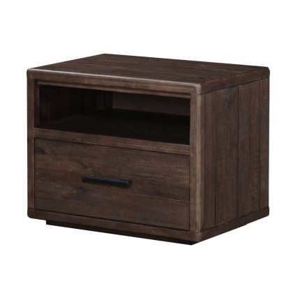 Wooden Nightstand with One Drawer and One Shelf, Brown
