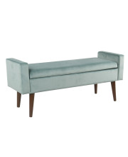 Velvet Upholstered Wooden Bench with Lift Top Storage and Tapered Feet, Aqua Blue