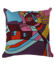 18 X 18 Inch Abstract Cat Art Embroidered Polyester Pillow, Set of 2, Multicolor