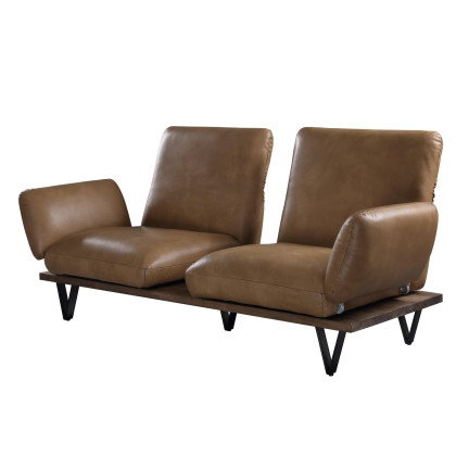 2 Seater Leatherette Sofa with Swivel Seats, Oak Brown