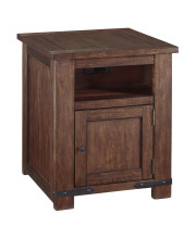 1 Door Wooden End Table with 1 Cubby and Power Hub, Brown