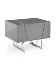 1 Drawer Contemporary Nightstand with Stainless Steel Legs, Gray and Silver