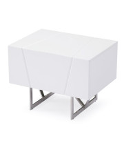 1 Drawer Contemporary Nightstand with Stainless Steel Legs, White and Silver