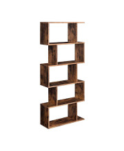 5 Tier Freestanding Wooden Bookcase with Zig Zag Design, Rustic Brown