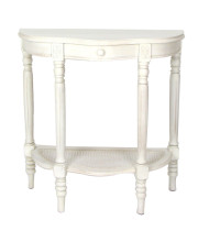 1 Drawer Half Moon Shaped Console with Bulged Front and Turned Legs, White