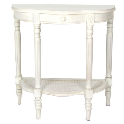 1 Drawer Half Moon Shaped Console with Bulged Front and Turned Legs, White