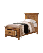 1 Drawer Twin Bed with Plank Detailing and Metal Accents, Brown