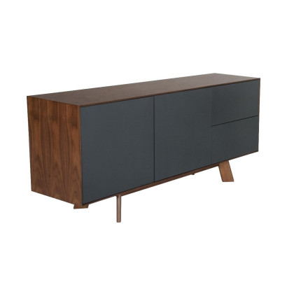 1 Double Door Storage Buffet with 2 Drawers and Angled Legs,Brown and Gray