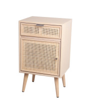 1 Door and 1 Drawer Wooden Accent Chest with Mesh Pattern Front,Light Brown