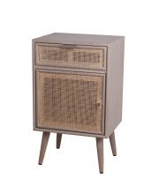 1 Door and 1 Drawer Wooden Accent Chest with Mesh Pattern Front, Gray