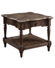 1 Drawer End Table with Open Bottom Shelf and Turned Feet, Brown