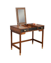 2 Drawer Vanity Desk with Flip Top Mirror, Brown and Black