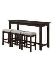 1 Drawer Counter Height Table with Backless Stools,Set of 4,Brown and Gray