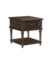 1 Drawer Traditional Plank Style End Table with Turned Legs, Cherry Brown