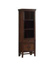 1 Drawer Side Pier with 3 Open Shelves and Round Knobs, Brown