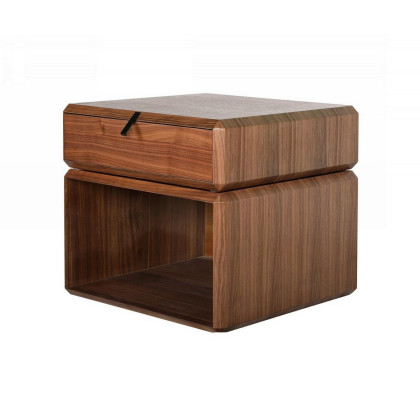 1 Drawer Contemporary Wood End Table with Open Compartment, Walnut Brown