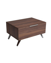 1 Drawer Wooden Nightstand with Metal Handle and Angled Legs, Brown