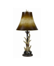 100 Watt Table Lamp with Buckhorn Design Body and Bell Shade, Brown