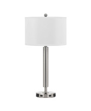 100 Watt Metal Frame Night Stand Lamp with Fabric Shade, White and Silver