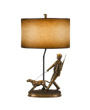 150 Watt Resin Lamp with Hunting Soldier and Dog Body, Bronze
