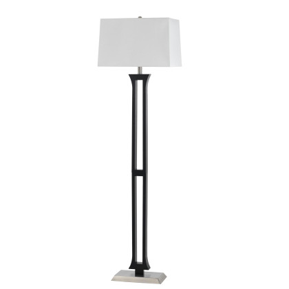 100 Watt Metal Body Floor Lamp with Square Fabric Shade, Black and White