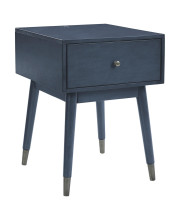 1 Drawer Wooden Accent Table with USB Ports and Splayed Legs, Blue