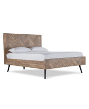 79 Inch Plank Style Eastern King Bed with Herringbone Pattern, Rustic Brown