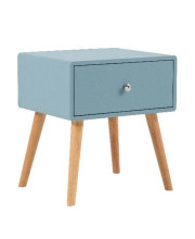 1 Drawer Wooden Nightstand with Round Tapered Legs, Blue and Brown