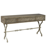 1 Drawer Console Sofa Table with Medallion Pattern and X Shaped Legs, Brown