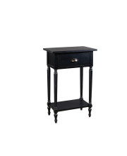1 Drawer Wooden Accent Table with Metal Cup Pull and Turned Legs, Black