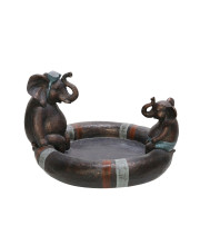 10 Inches Polyresin Frame Dad and Son Elephant Bird Bath, Bronze