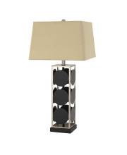 31.5" Metal Table Lamp with Geometric Accents, Black and Silver
