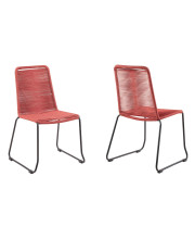 18.5 Inches Fishbone Weaved Metal Dining Chair, Set of 2, Red