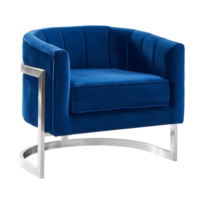 18 Inch Velvet Upholstered Curved Modern Accent Chair, Blue