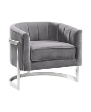 18 Inch Velvet Upholstered Curved Modern Accent Chair, Gray