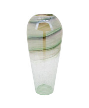 17 Inches Glass Vase with Crackled Design and Tapered Bottom, Clear