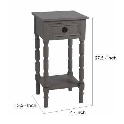 27.5 Inches Single Drawer End Table with Open Shelf, Matte Gray