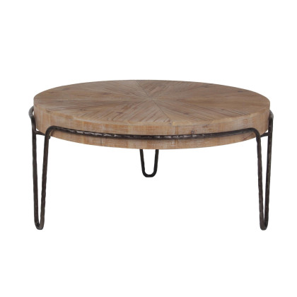 31.5 Inches Wooden Coffee Table with Hairpin Legs, Brown and Black