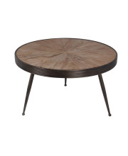 31.5 Inches Round Molded Top Coffee Table, Brown and Black