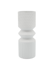 11 Inch Ceramic Vase with Pedestal Style and Ribbed Pattern, White