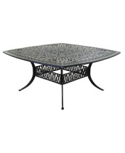 64 Inch Noe Square Outdoor Metal Dining Table, Tulip Pattern, Large, Black