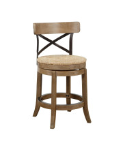 24 Inch Mia Wood Swivel Counter Stool, Soft Sedge Seat, Natural Brown