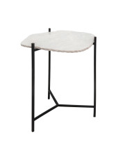 22 Inch Modern Metal Side Table, Natural Marble Tabletop, Black Metal Frame