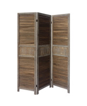 3 Panel Foldable Wooden Divider Privacy Screen with Grains and Metal Hinges, Brown and Gray