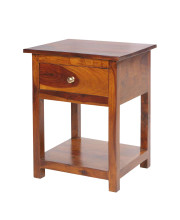 22.5 Inch Acacia Wood Rectangular End Side Table, 1 Drawer, Open Shelf, Walnut Brown