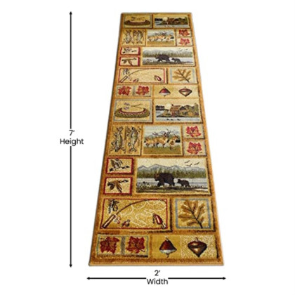 Gaylord Collection Beige 2' x 7' Bear and Moose Wilderness Area Rug with Jute Backing for Indoor Use