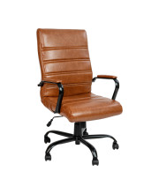 High Back Brown LeatherSoft Executive Swivel Office Chair with Black Frame and Arms