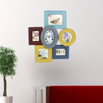 1.77 X 21.65 X 23.43 Multi-Color Vintage Wood Photo Frame & Clock - Wall Decor