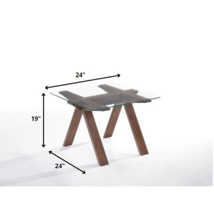 19 Walnut Wood And Glass End Table