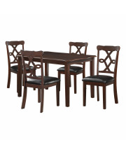 47 X 36 5Pc Black Leatherette And Espresso Dining Set